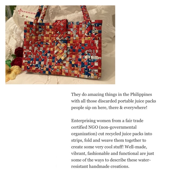 NEW/ REBAGZ HALF THE SKY DESIGNS HANDMADE IN PHILIPPINES RECYCLED JUICE BAG - Picture 1 of 16